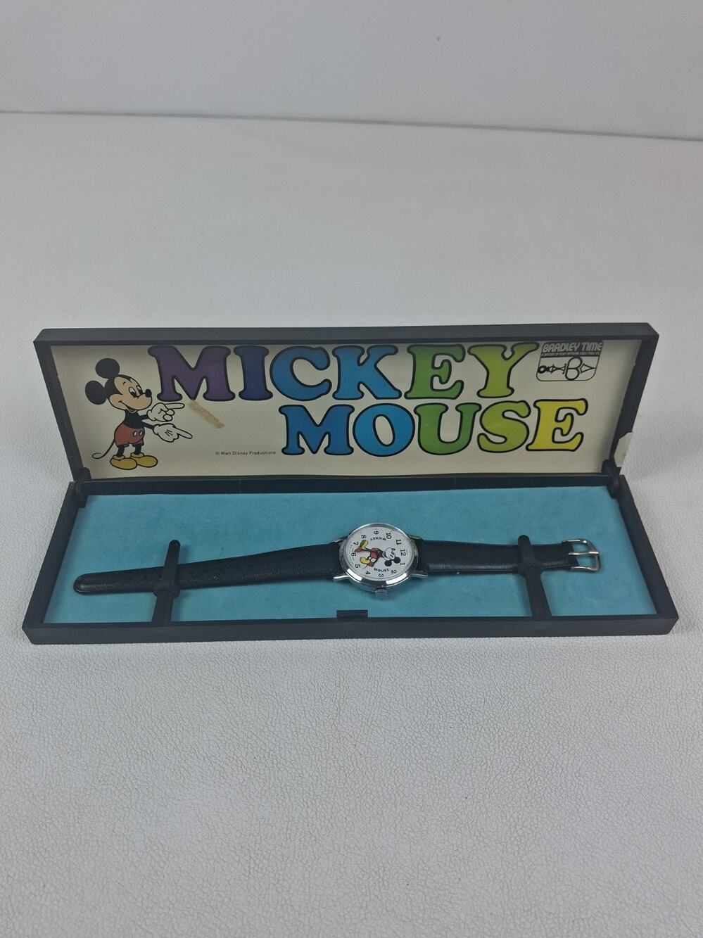 Vintage 1970s Bradley Mickey Mouse Watch Boxed RUNNING Swiss Scratch Cystal